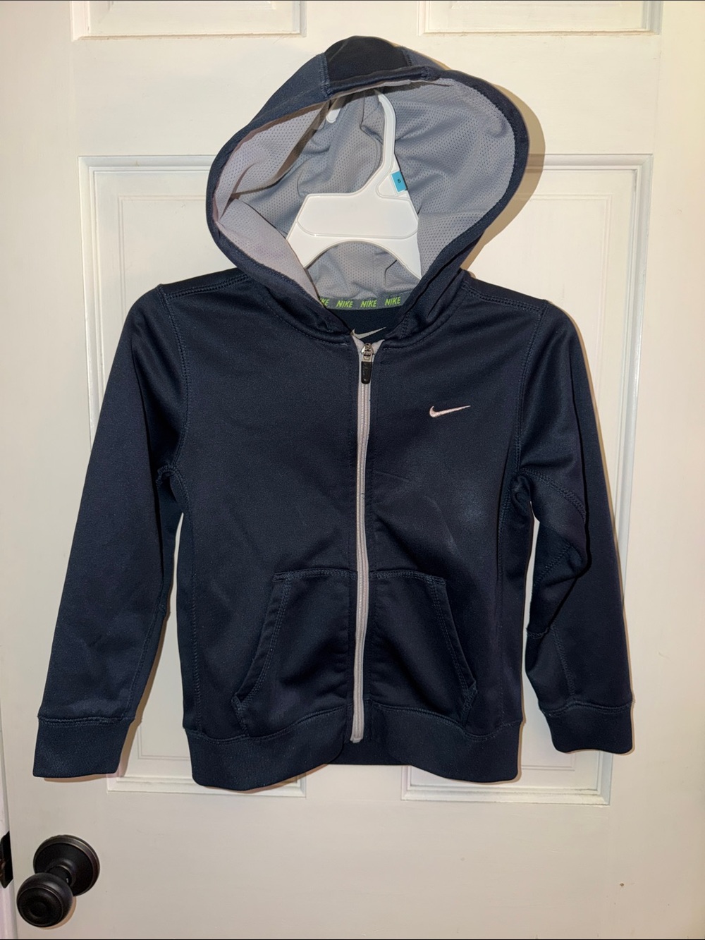 Nike Kids Navy Hooded Zip-Up Lined Jacket with White Swoosh